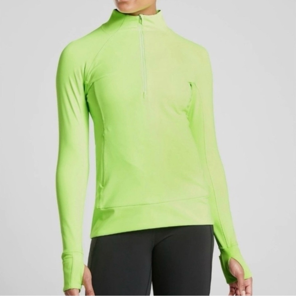 Athleta Whittier Peak Half Zip Long Sleeve Top Womens Small Neon Green Ladies - Picture 3 of 16